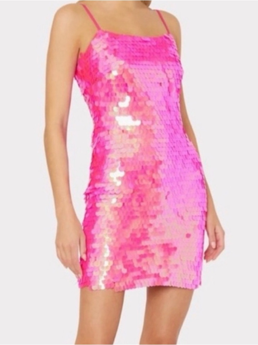 Milly Lucy Iridescent Disc Sequin Slip Mini Dress Neon Hot Pink